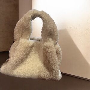 Polene Cozy White Shearling Tote Bag